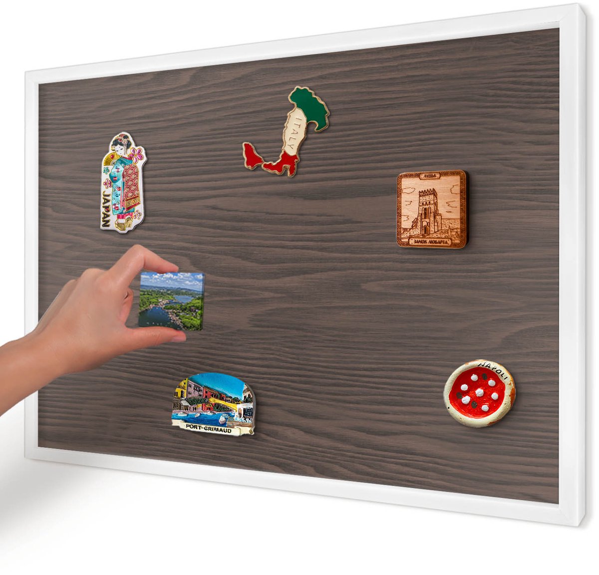 Artprintcave Bruin Magneetbord mit Witte Lijst - 60x40 cm - Natuurlijk Hout Magneetbord Voor Keuken - Rustiek Magnetische Organizer - Texturen