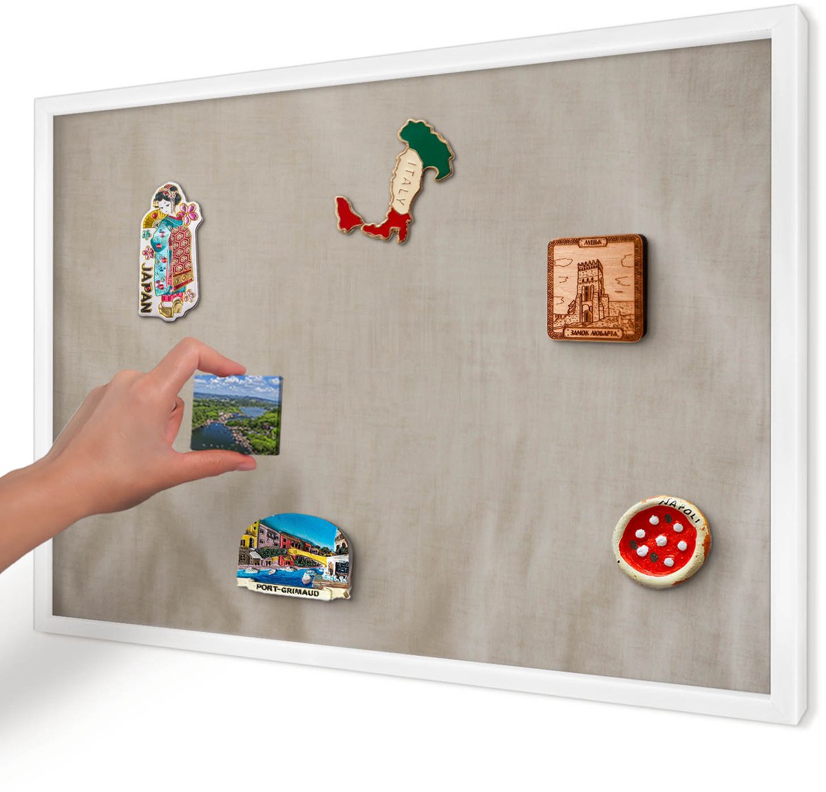 Artprintcave Beige Magneetbord mit Witte Lijst - 60x40 cm - Beige Rustig Wandbord Magnetisch - Minimalist Memobord Keuken - Texturen