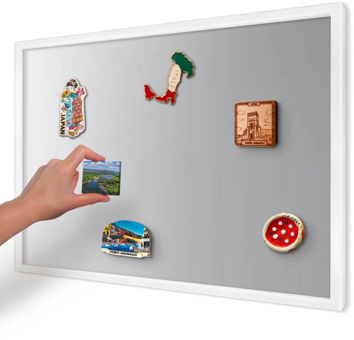 Artprintcave Grijs Magneetbord mit Witte Lijst - 60x40 cm - Grijze Gradiënt Wandbord Magnetisch - Minimalist Notitiebord - Achtergronden En Patronen