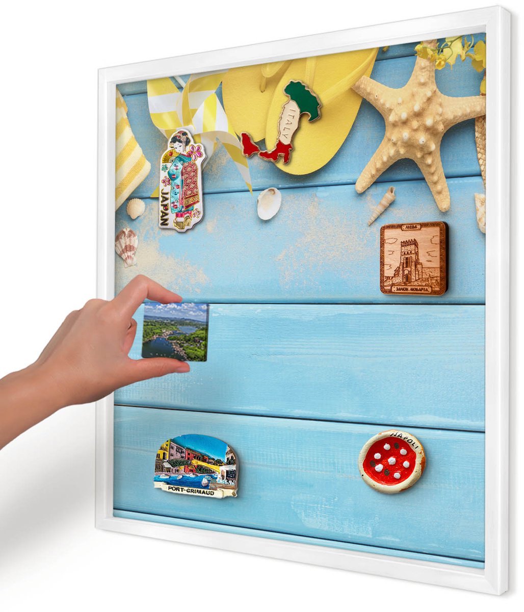 Artprintcave Blauw Magneetbord mit Witte Lijst - 50x50 cm - Strandsfeer Magnetisch Bord - Boho Bord Voor Magneten - Reis