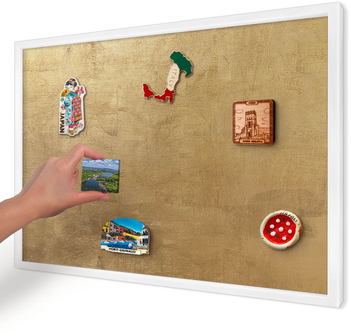 Artprintcave Geel Magneetbord mit Witte Lijst - 60x40 cm - Gele Textuur Magnetisch Bord - Rustiek Magneetbord Voor Foto's - Texturen