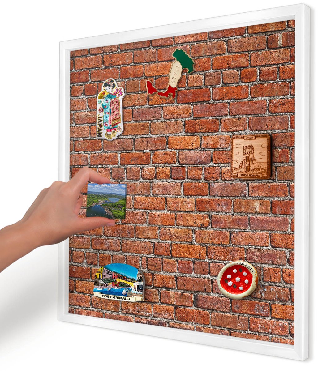 Artprintcave Bruin Magneetbord mit Witte Lijst - 50x50 cm - Baksteenmotief Magnetisch Bord - Industrieel/Loft Magneet Bord mit Frame - Texturen