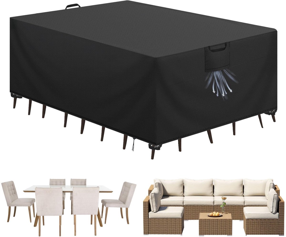 Omgoods - Tuinmeubel Cover 420D Oxford Stof voor Tafel, Waterdicht en UV-Bestendig, 300 x 250 x 100 cm