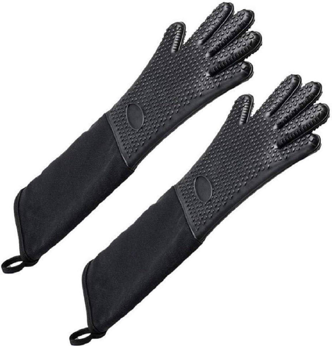 Omgoods - Extra Lange Professionele Siliconen Ovenwanten - 2 Pack - Zwart