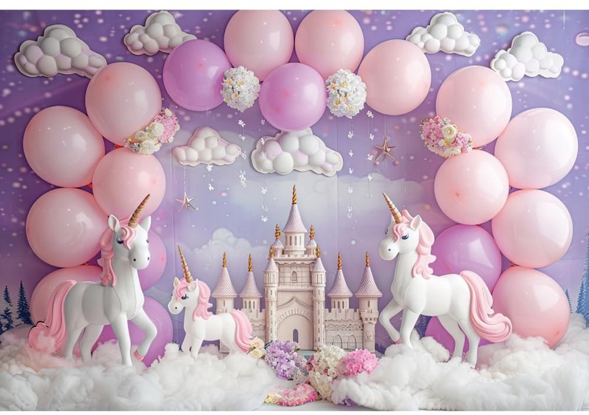 Omgoods - 3 x 2m Eenhoorn Verjaardagsachtergrond voor Feestdecoraties