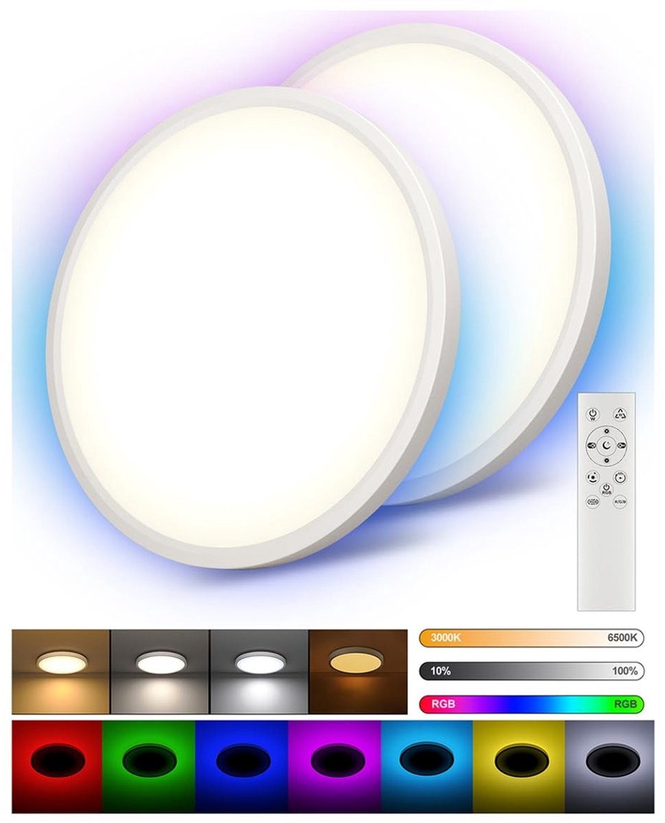 Omgoods - Dimbare LED Plafondlamp met Afstandsbediening en RGB Kleuren