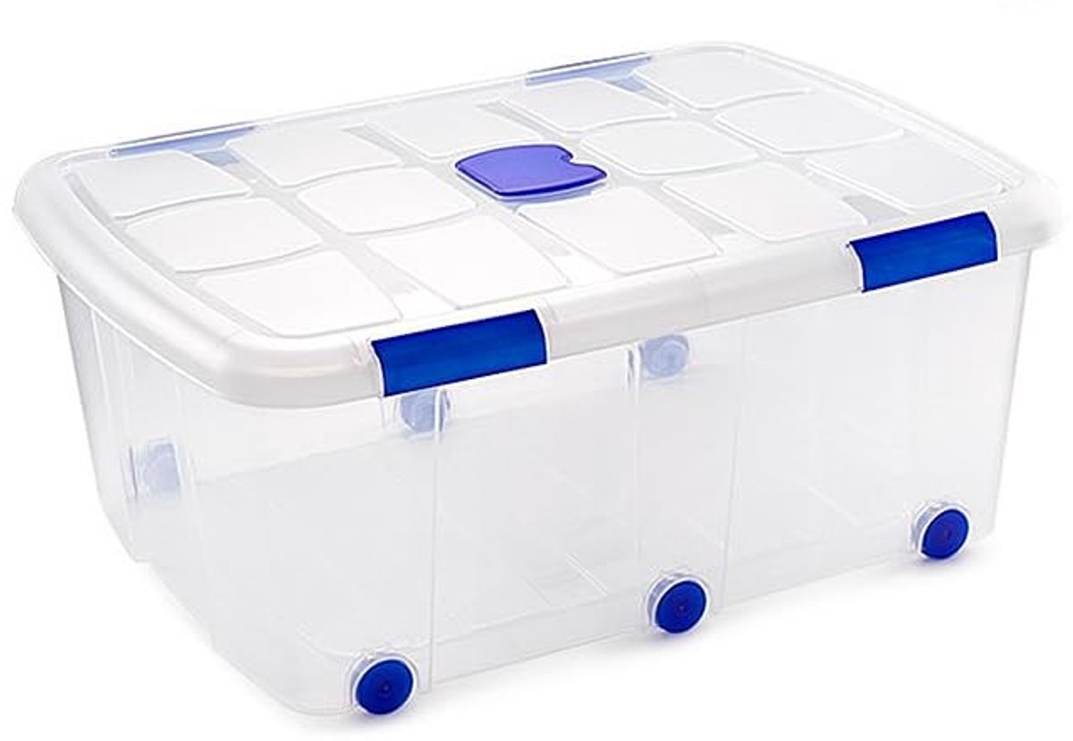 Omgoods - Transparante PVC Opbergdoos met Deksel en Wielen, 100 L