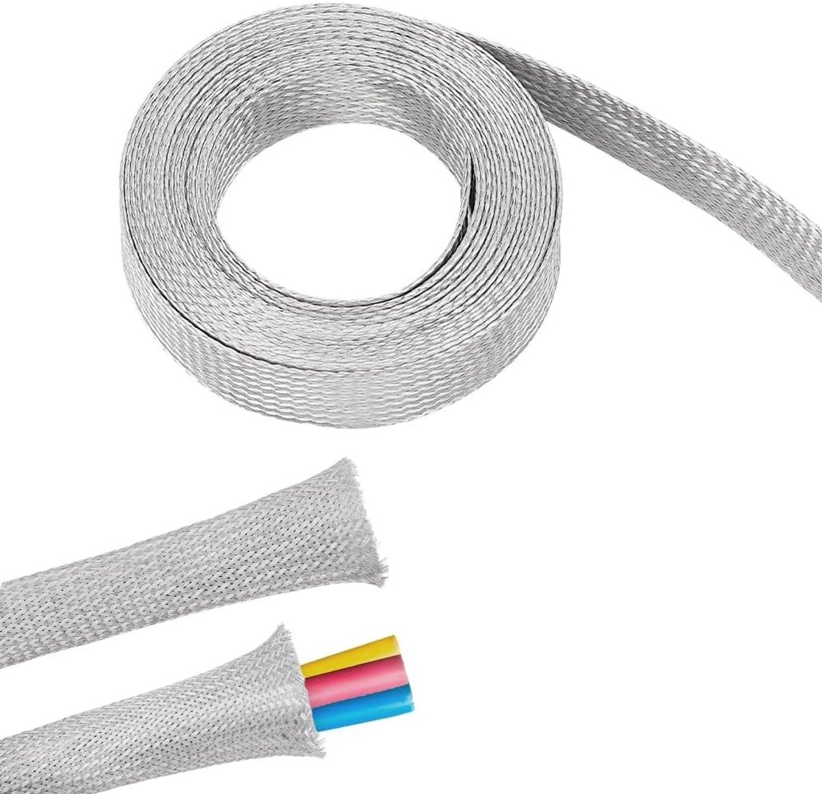 Omgoods- Kabelsleeving 0.8" Breed - RVS Gevlochten - 13.12 Voeten - Draad Afscherming - Flexibele Bescherming - Platte Mesh - Kabelbescherming