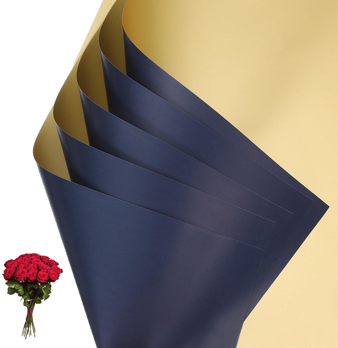 Omgoods - 20 Vellen Dubbelzijdig Goudkleurig Bloem Cadeaupapier voor Bruiloften en Ambachten, Blauw