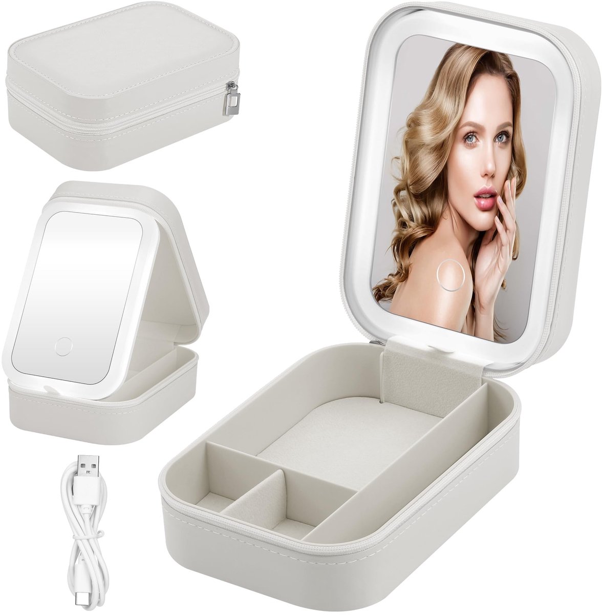 Omgoods- Make-uptas met led-verlichte spiegel - Draagbare Cosmetica Koffer - Make-uptas Klein - Organizer voor Reizen - 1200mAh Accu - 16.5x11.5x6cm - Cosmeticakoffer
