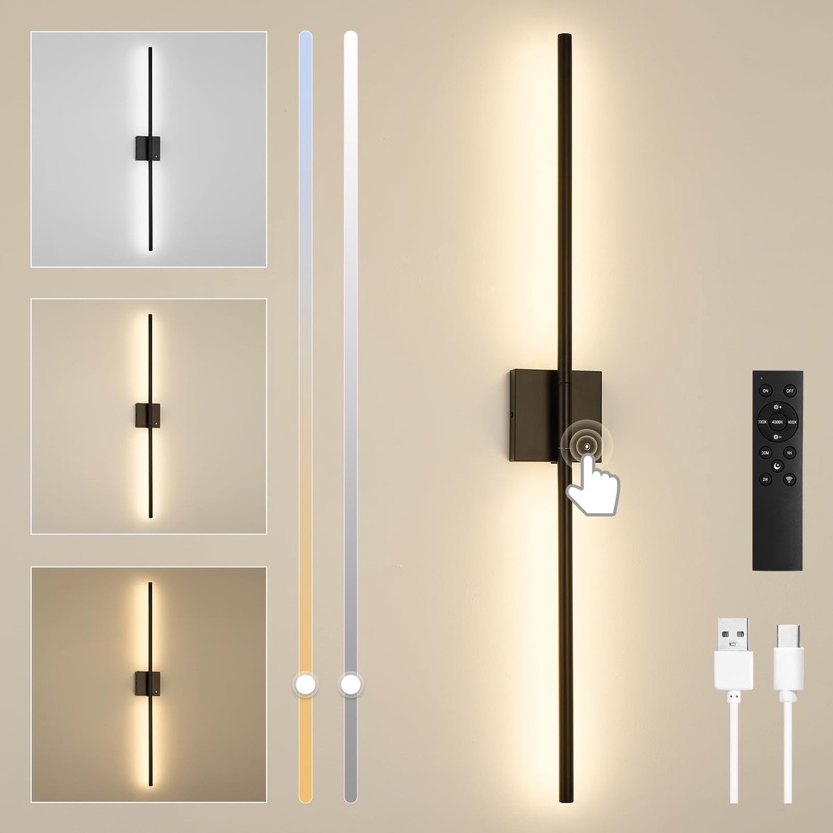 Omgoods - 100 cm LED Wandlamp zonder Stroomaansluiting