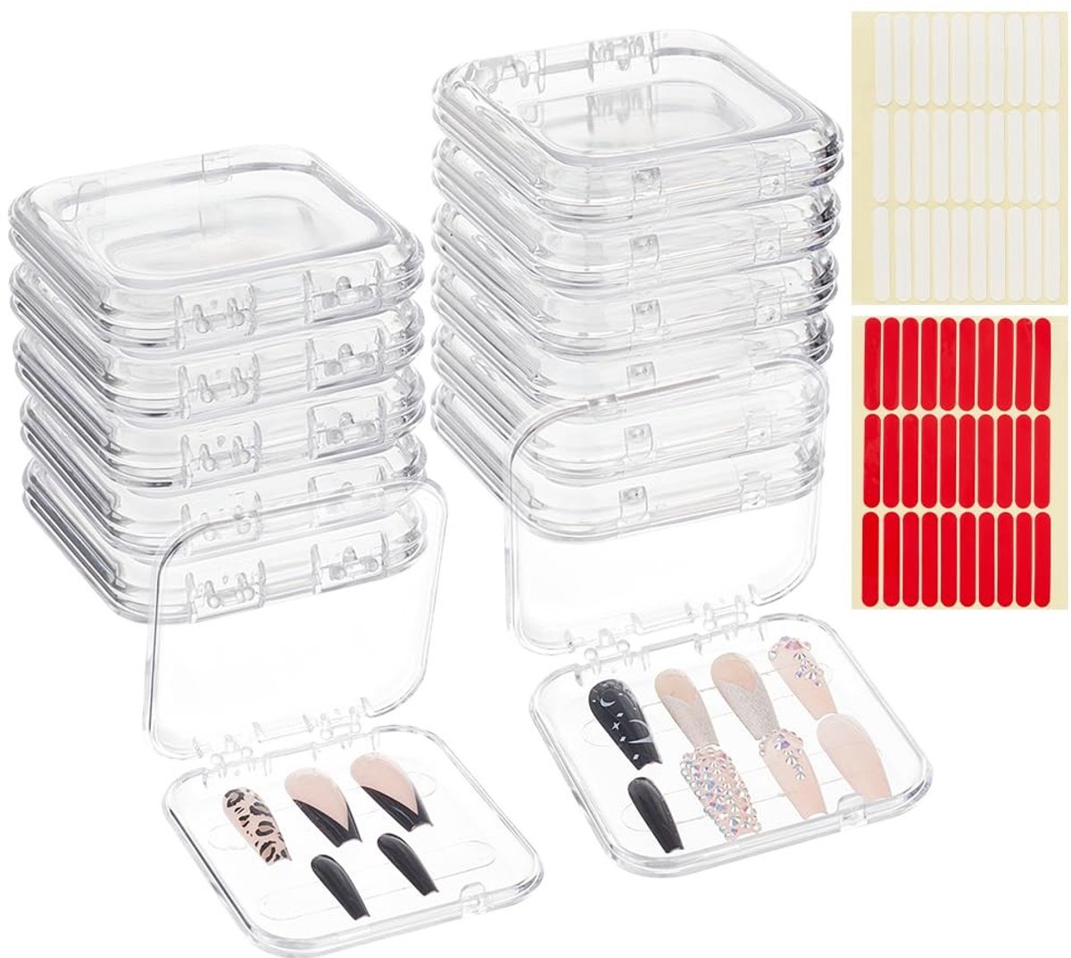 Omgoods - 20 Stuks Opbergdozen voor Nagels - Transparante Displaybox met Plakband