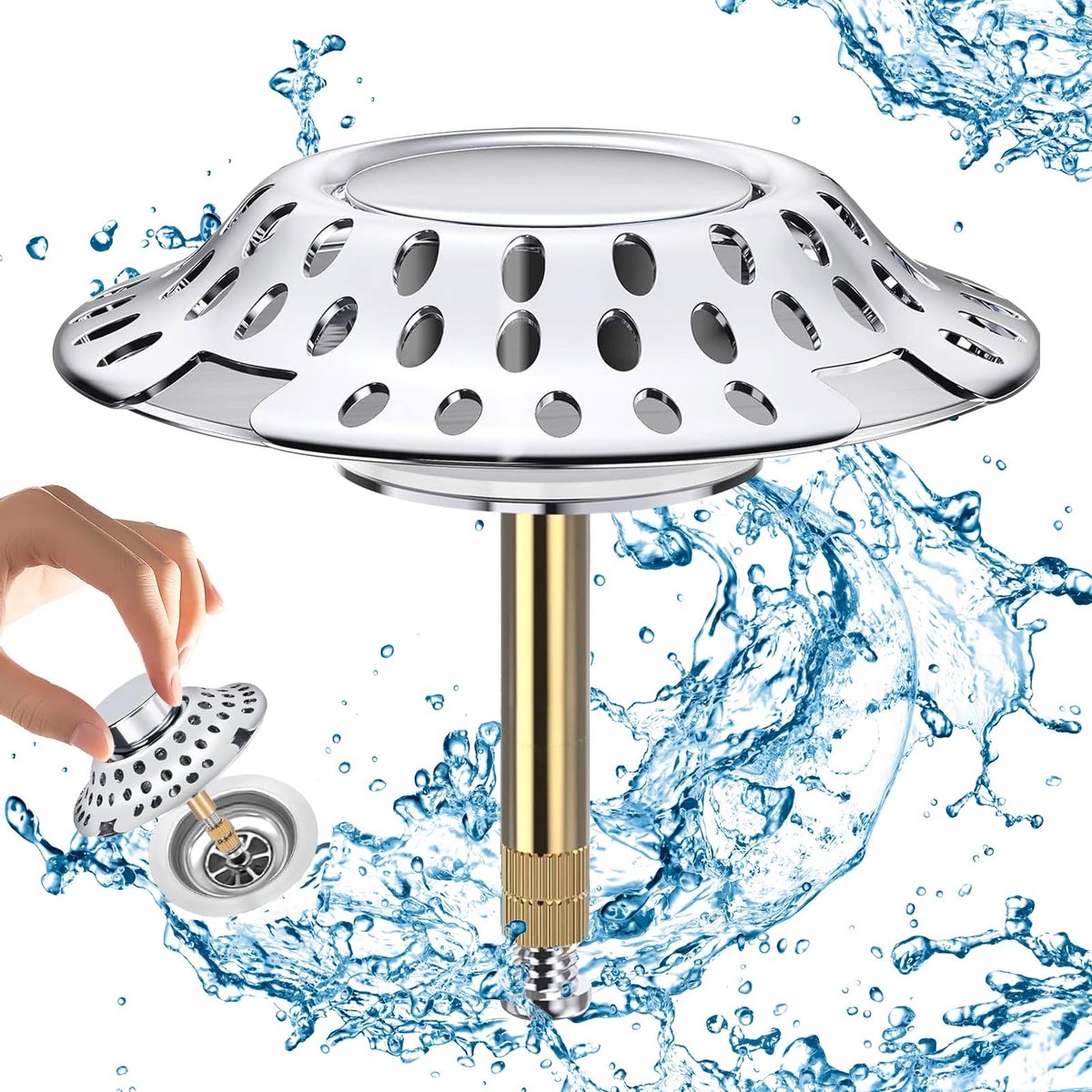 Omgoods - 2-in-1 Badplug met Haarfilter en Verstelbare Hoogte