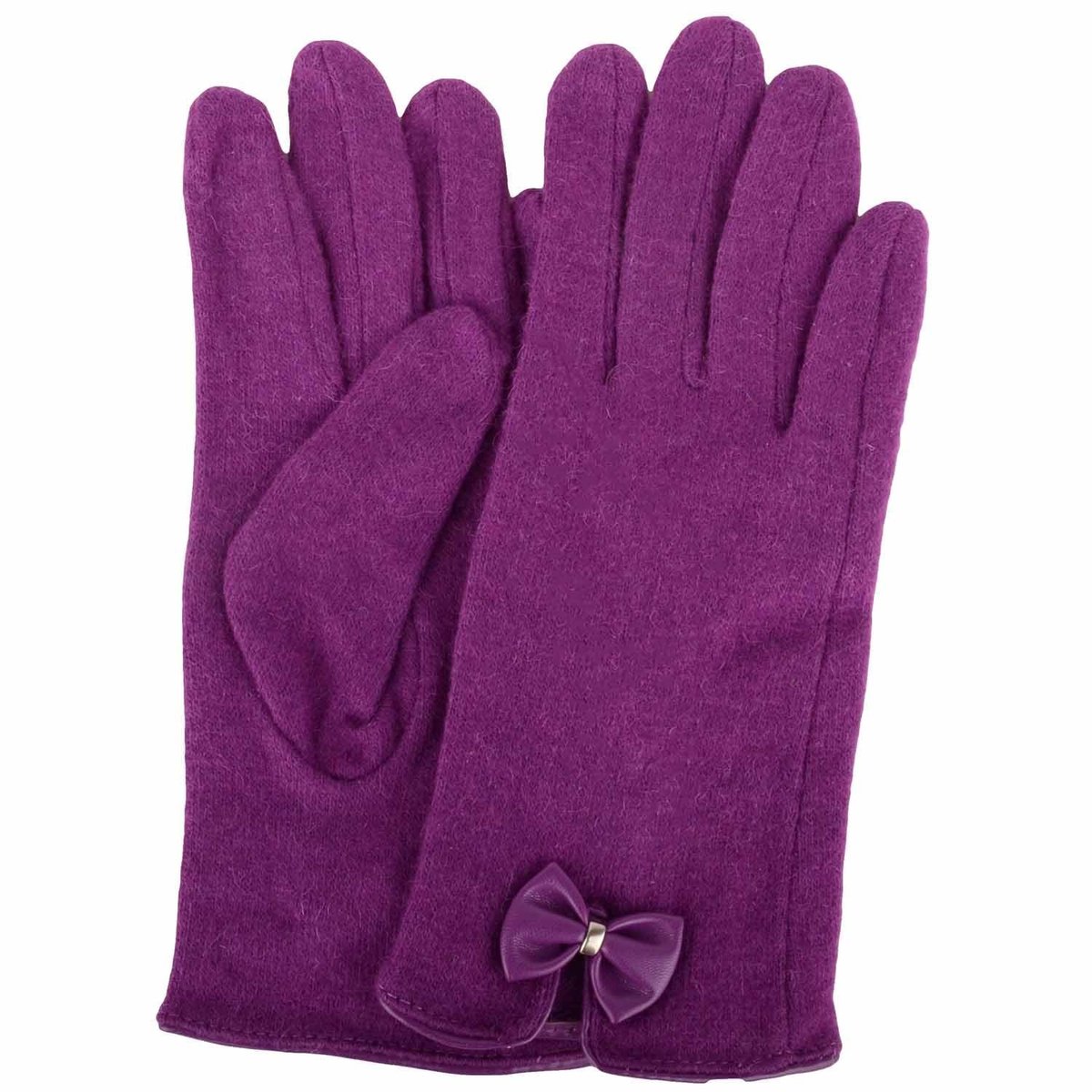 Omgoods - Warme Wol Vrouwen Handschoenen met Strikdetail - Paars - One Size