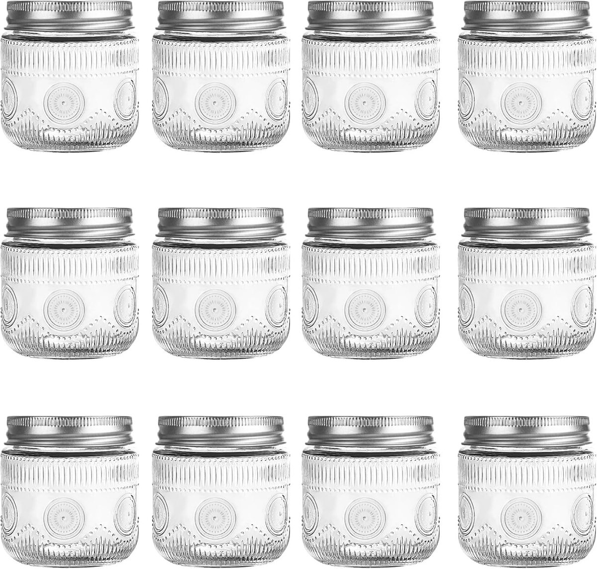 Omgoods - Set van 12 LuchtDichte Glazen Potten 230ml