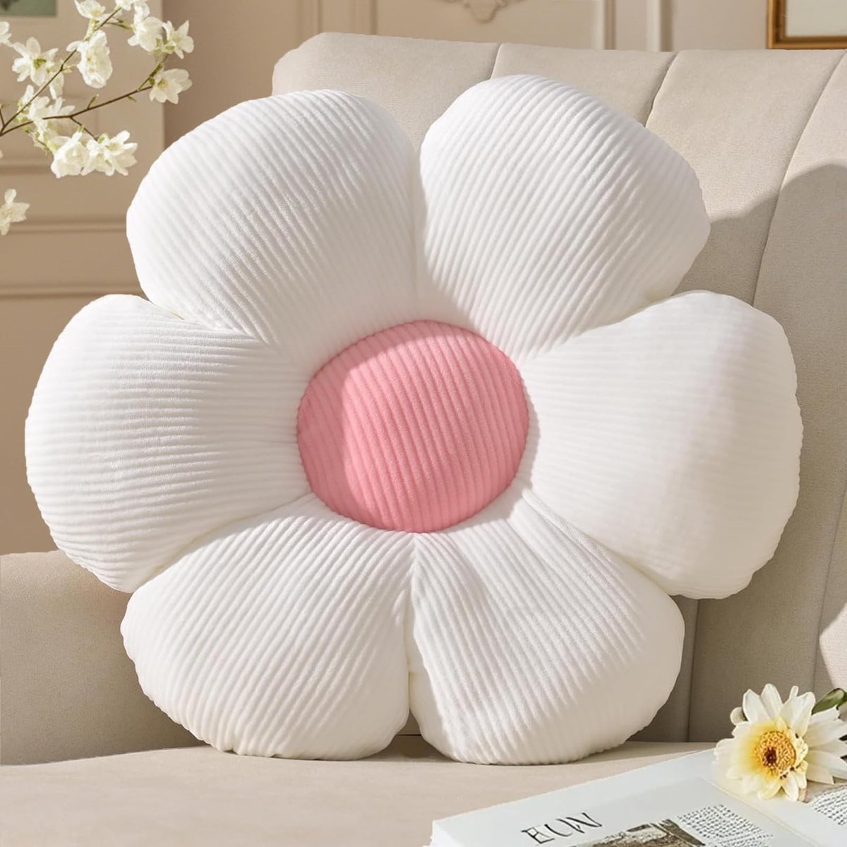 Omgoods - Witte Bloemvormige Vloerkussen 39 cm voor Decoratie