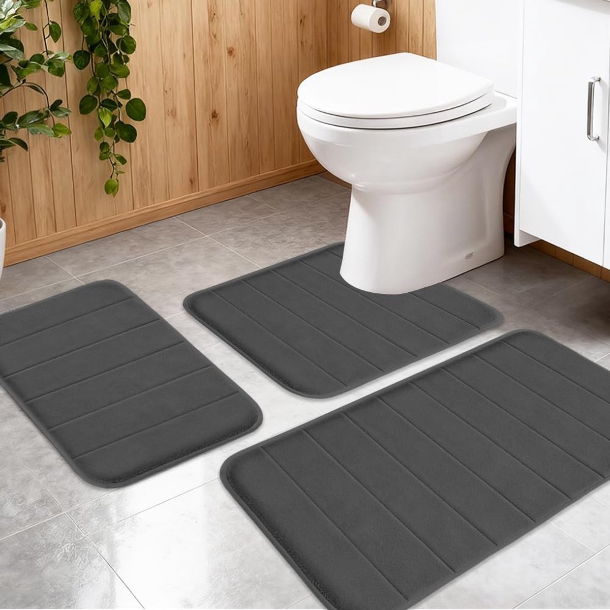 Omgoods - 3-Delige Badmatset met Antislip en Sneldrogende Eigenschappen