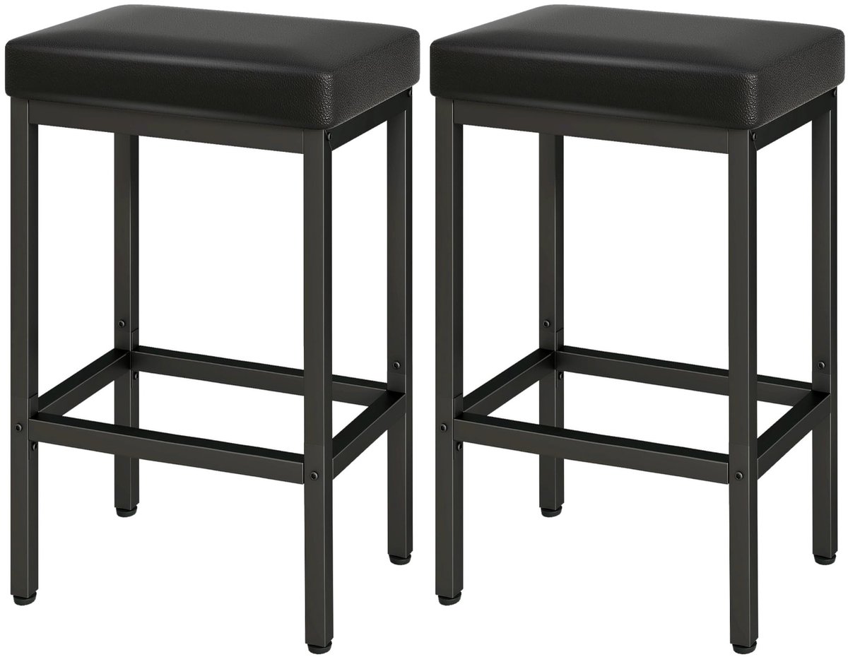 Omgoods - Barstoelen Set van 2 - Zwarte PU Lederen Barkrukken met Dikke Kussens