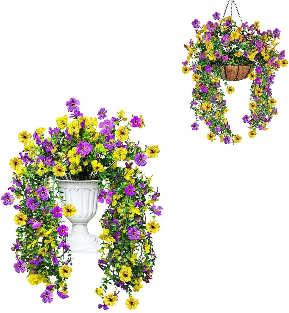 Omgoods - Kunstmatige Hangplanten Set van 2 met UV-bestendige Bloemen