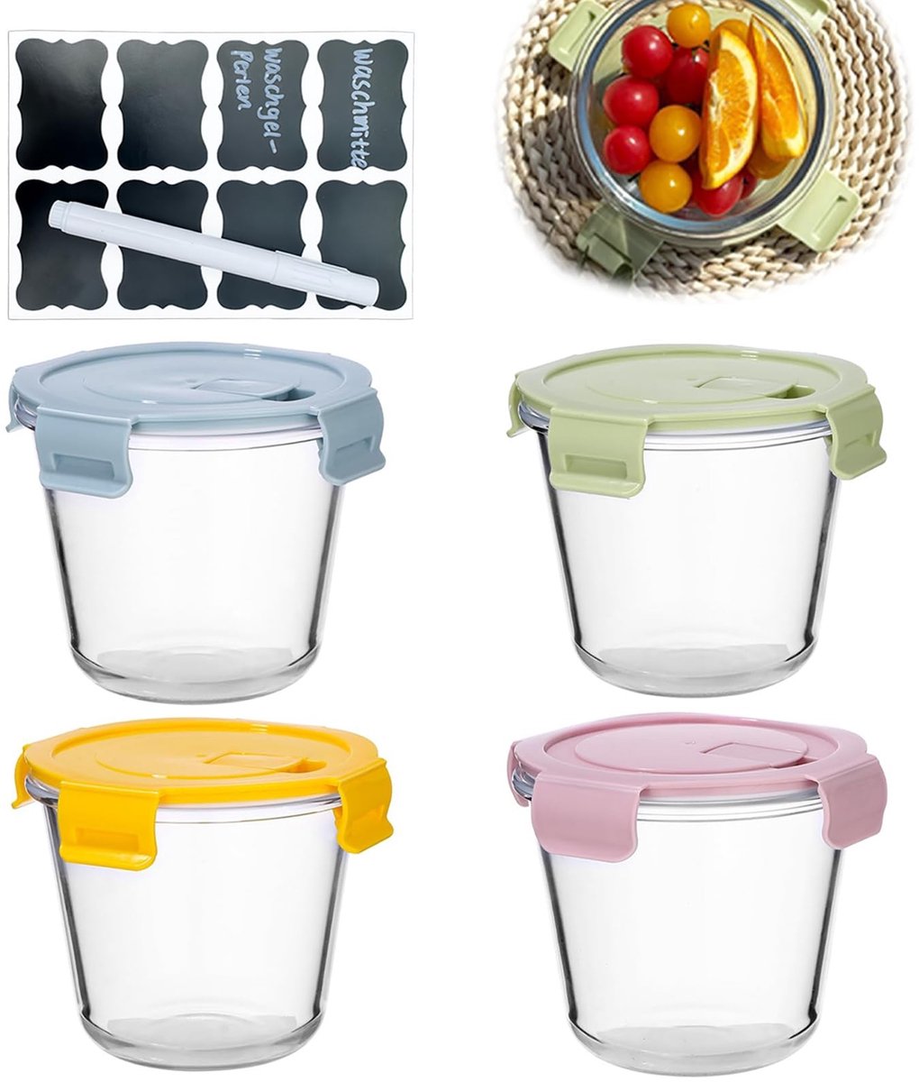 Omgoods - Set van 4 Glazen Bewaardozen met Luchten Deksels 720ml