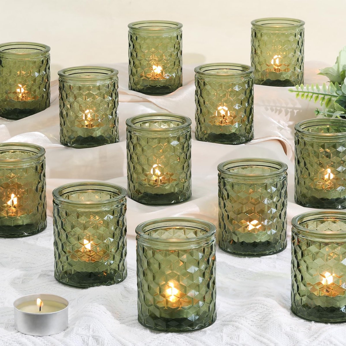 Omgoods - Set van 12 Groene Teelichthouders van Glas