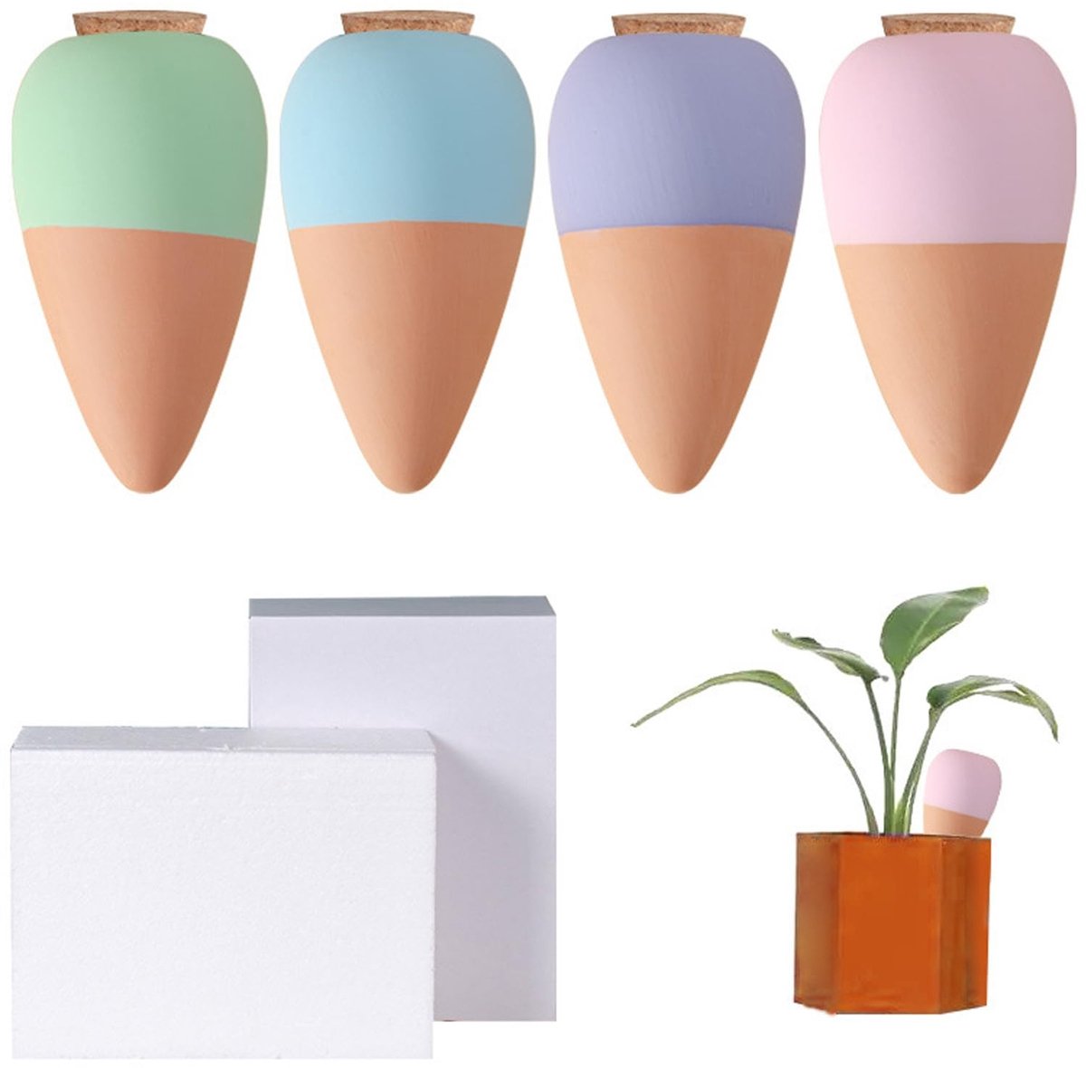 Omgoods - Set van 4 Terracotta Irrigatiekegels voor Planten, Automatische Druppelirrigatie