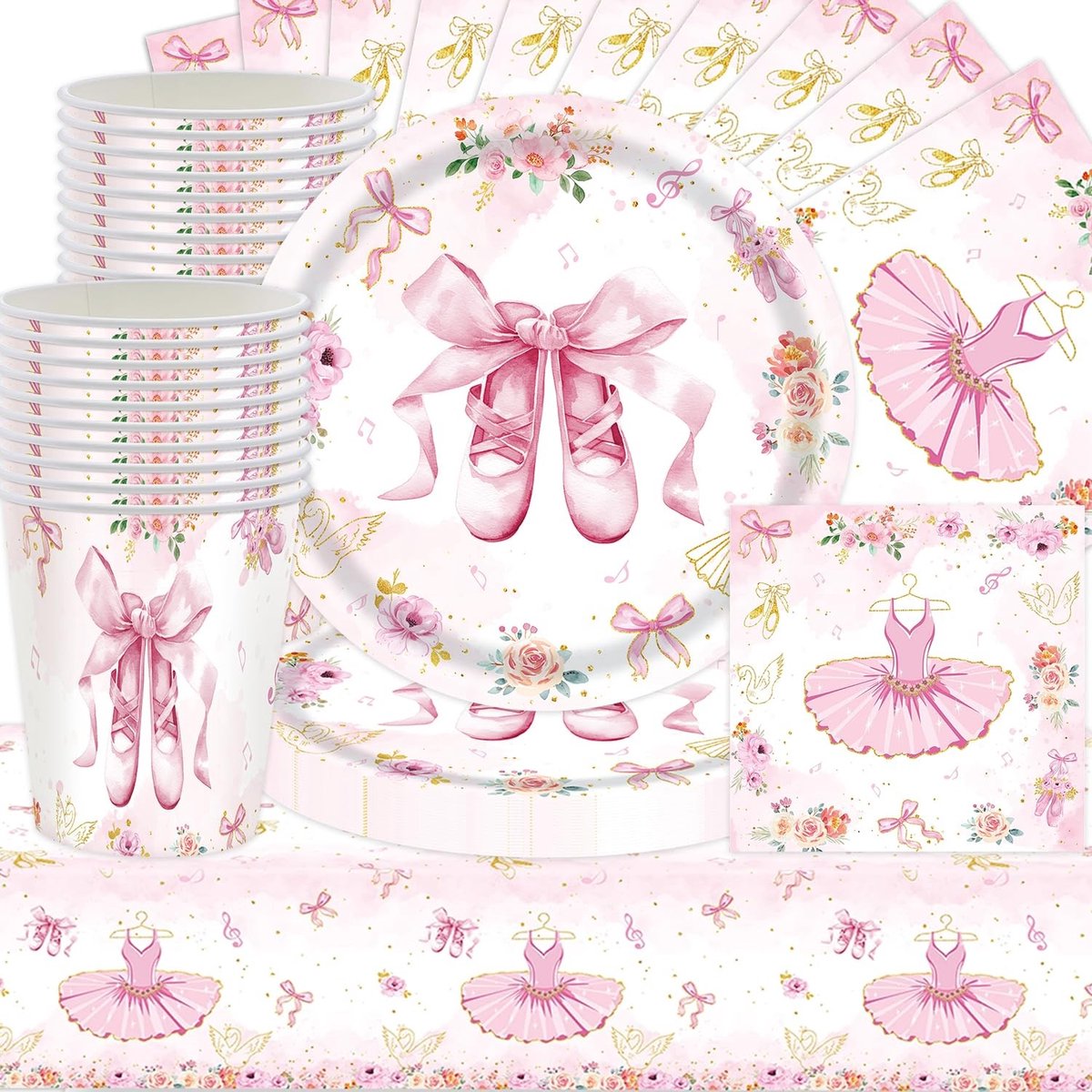 Omgoods - Ballet Party Serviesset, 61 Stuks voor Meisjesfeest - Zwaan Thema