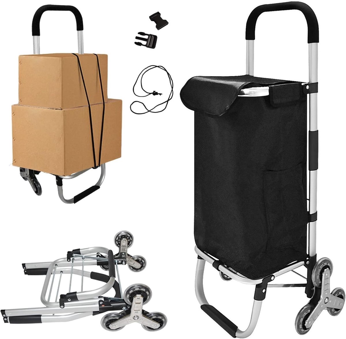 Omgoods - Vouwbare Winkelwagen met Waterdichte Tas en Trapwielen
