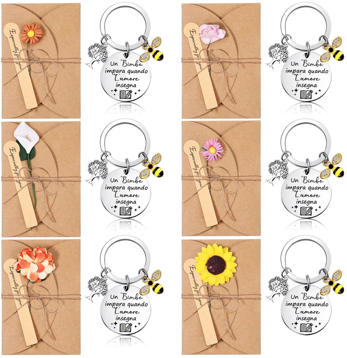 Omgoods - Set van 6 Sleutelhangers met Bijenbedel en Bedankkaarten