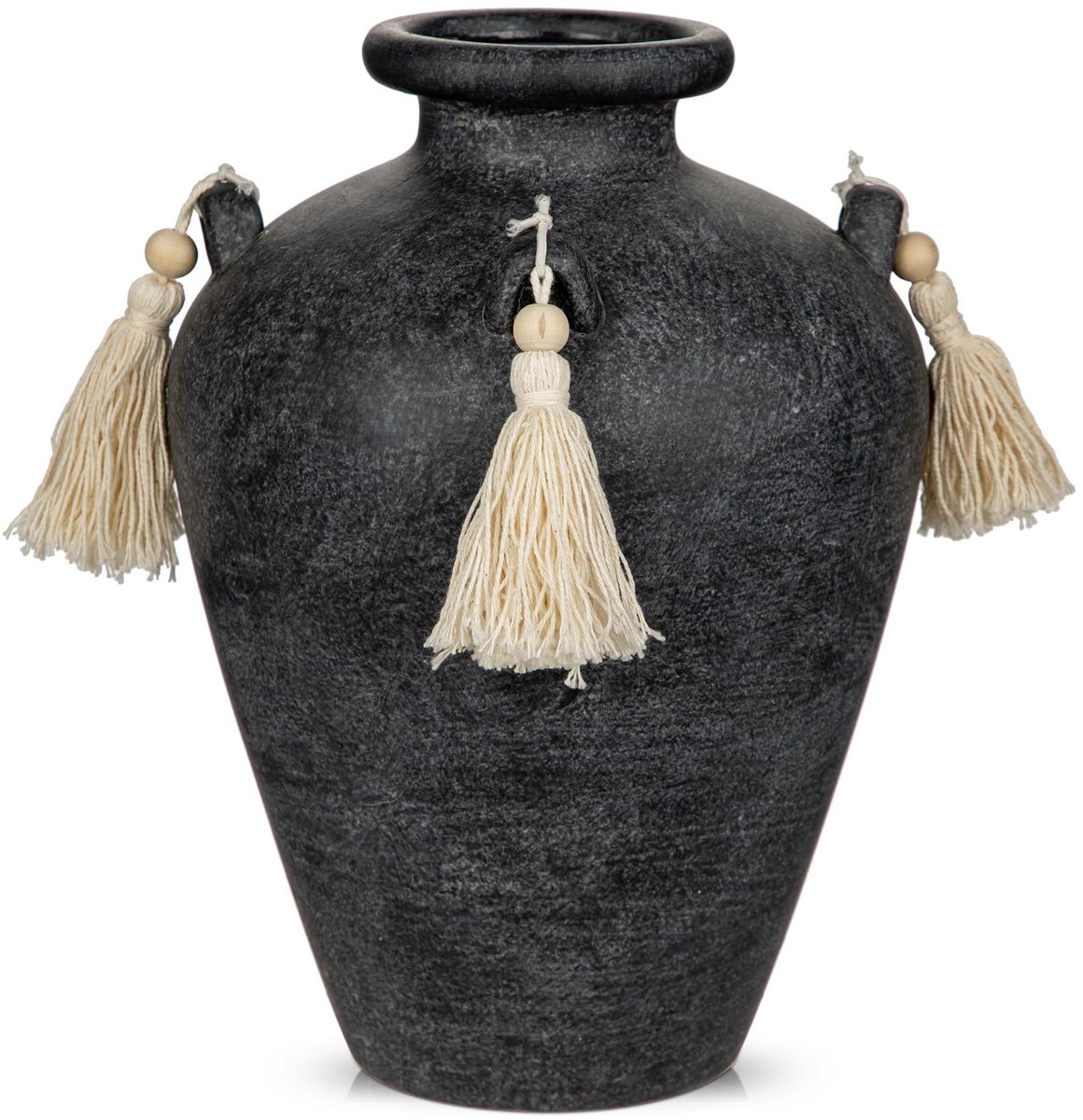 Omgoods - Zwarte Vintage Keramische Vaas van 24 cm voor Bloemen