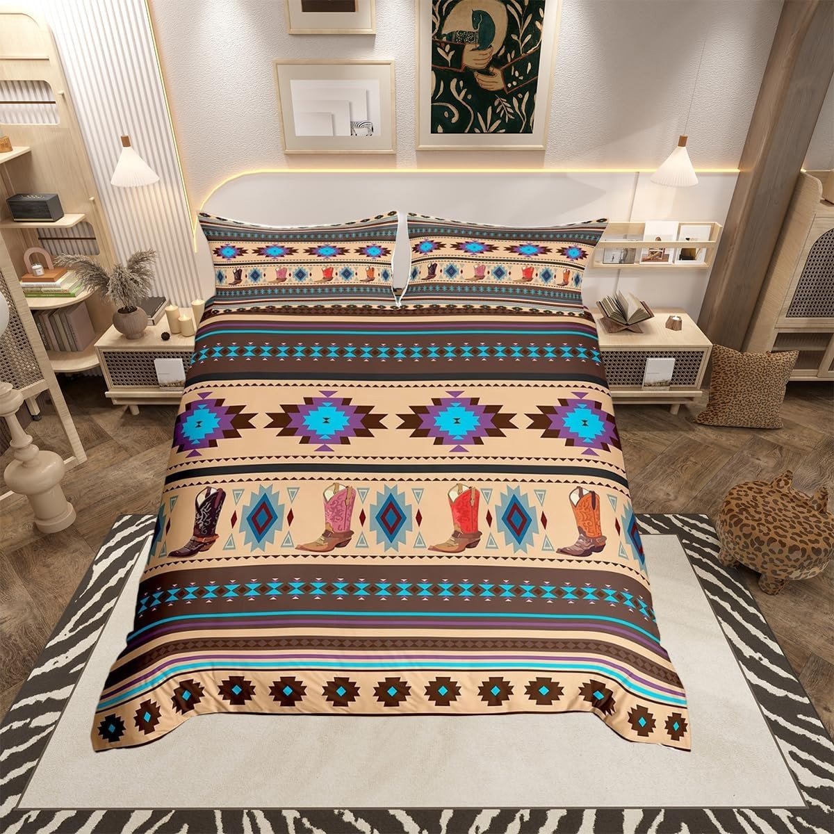 Omgoods - Bruin Western Dekbedovertrekset - Cowboy Geometrisch Tribal Eenpersoons