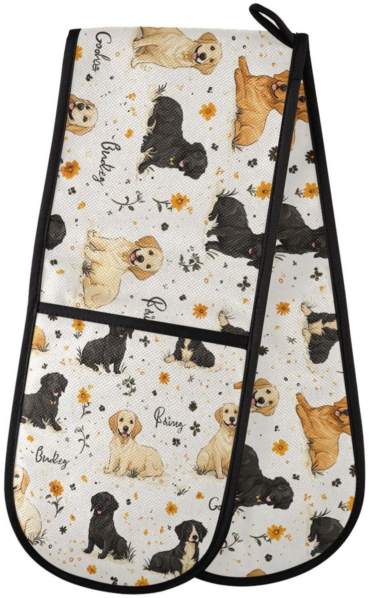 Omgoods - Ovenhandschoenen Dubbele Labrador Bloemmotief - Hittebestendig en Gewatteerd