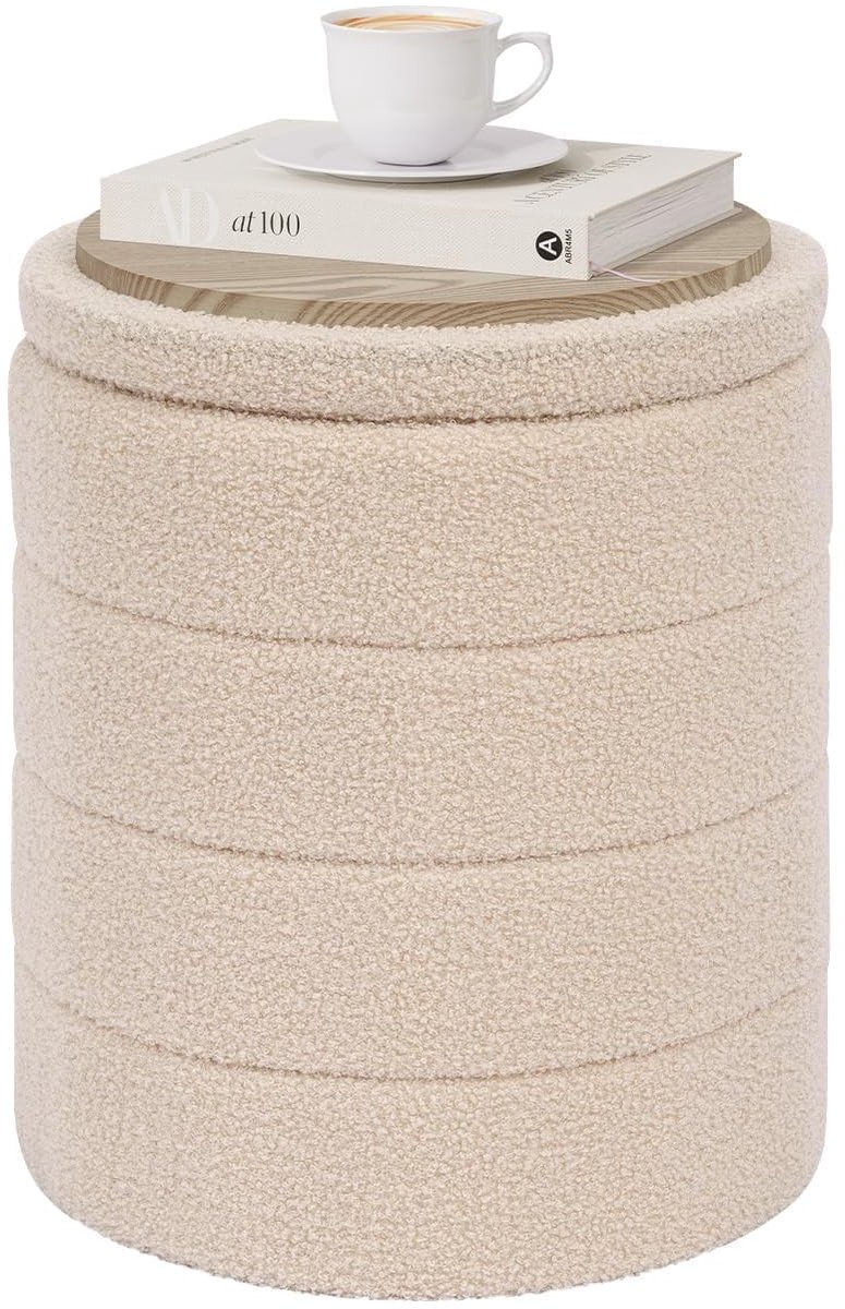 Omgoods - Vouwbare Opbergpouf met Deksel Beige