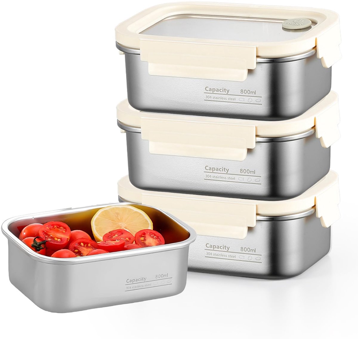 Omgoods - Set van 3 RVS Voedselopslagboxen met Deksel