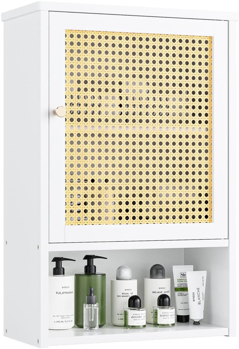 Omgoods - Bamboe Opbergrek voor Badkamer met Rattan Deuren