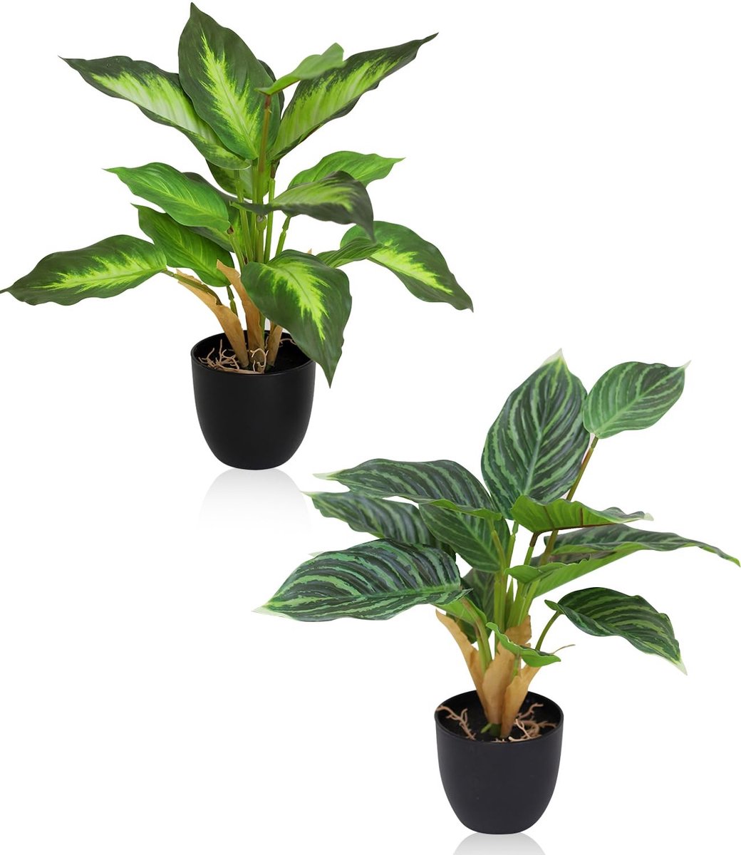Omgoods - Set van 2 Kunstplanten - Monstera Kunstplanten voor Binnen - Decoratieve Planten 37 cm