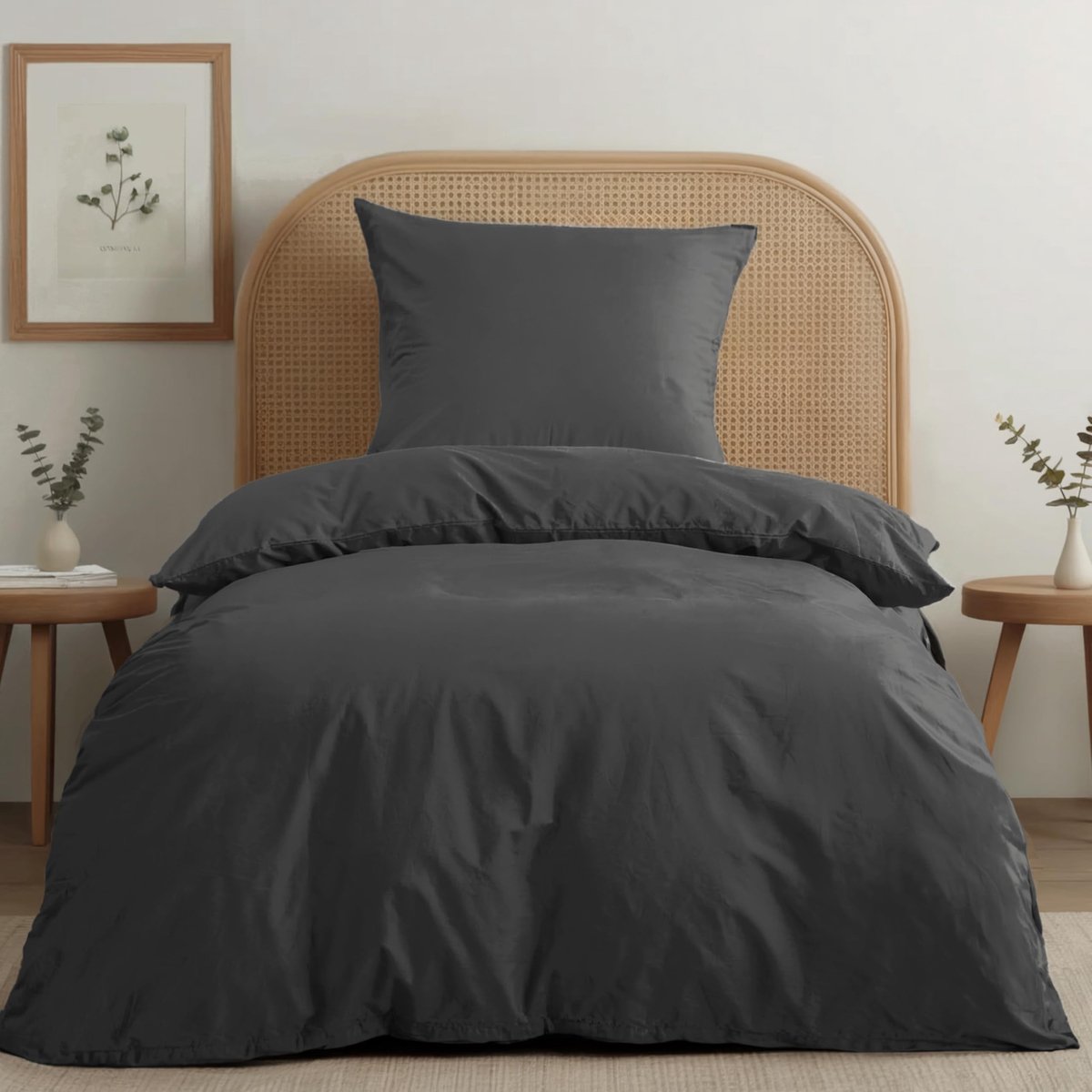 Omgoods - Bedset 135x200 van Katoen Percale - Donkergrijs