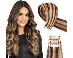 Omgoods - Originea Tape In Extensions, Echte Haar, 55 cm, Medium Bruin Mix Lichtbruin