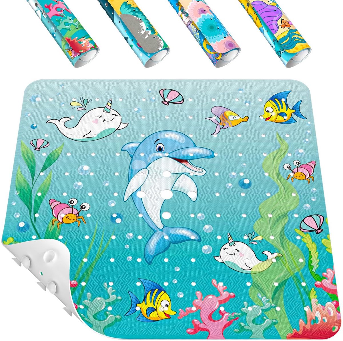 Omgoods - Vierkante Antislip Douchemantel voor Kinderen, 53 x 53 cm, Dolfijn