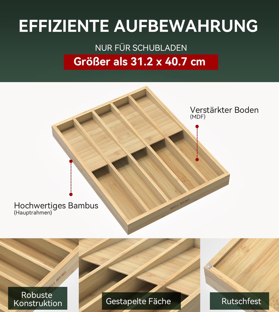 Omgoods - Bamboo Bestek Organizer voor Laden met 10 Compartimenten