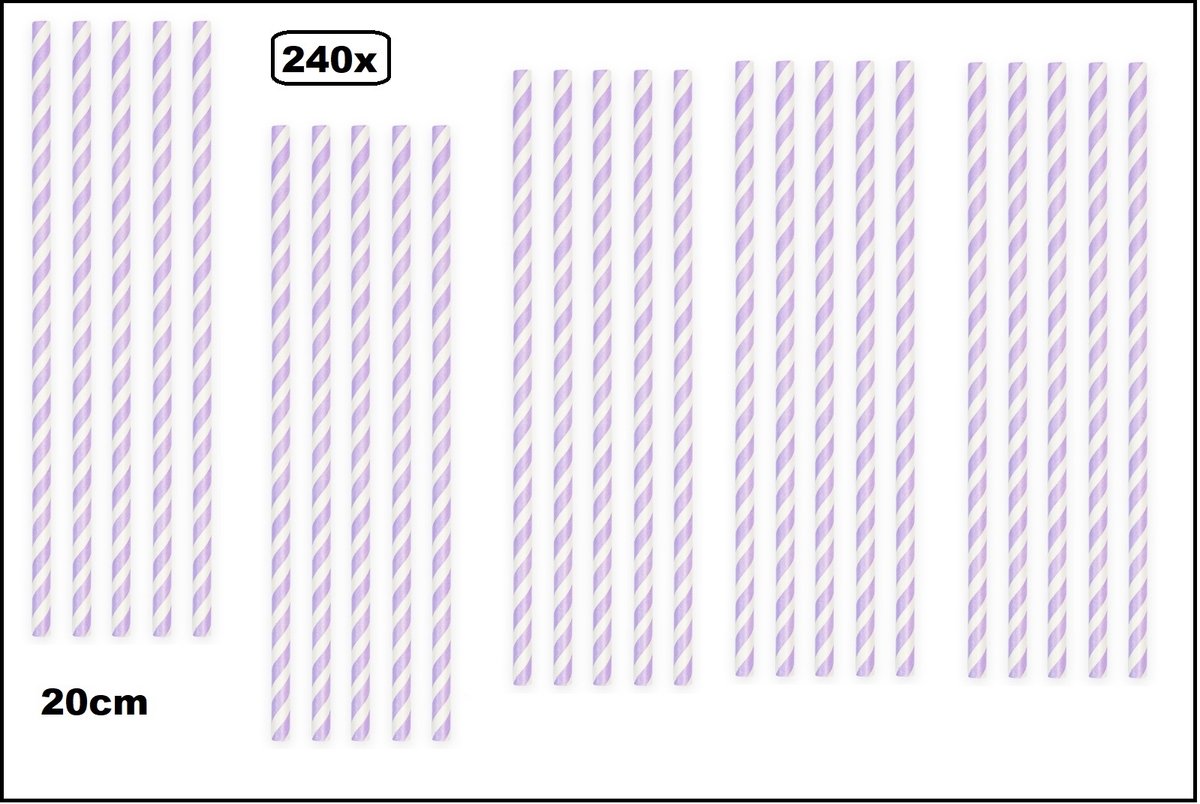 240x Papieren rietjes stripes lila/wit - 100% biologisch afbreekbaar - Thema party feest festival uitdeel rietje drinken