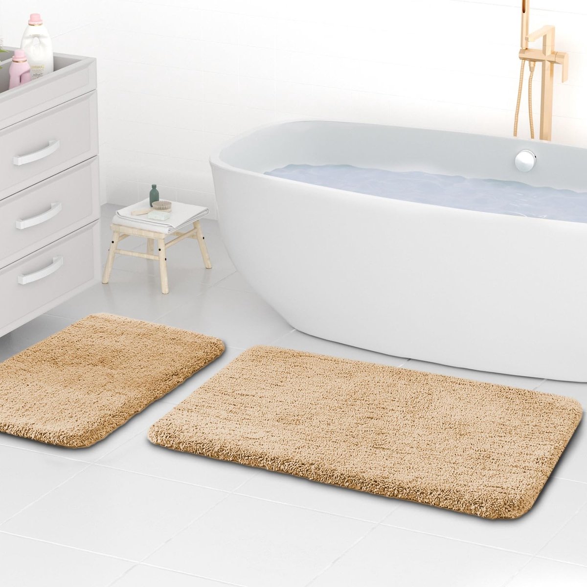Omgoods - Microfiber Badmat Set, Super Dikke en Absorberende Badkamers, 50x80cm en 40x60cm in Kameel