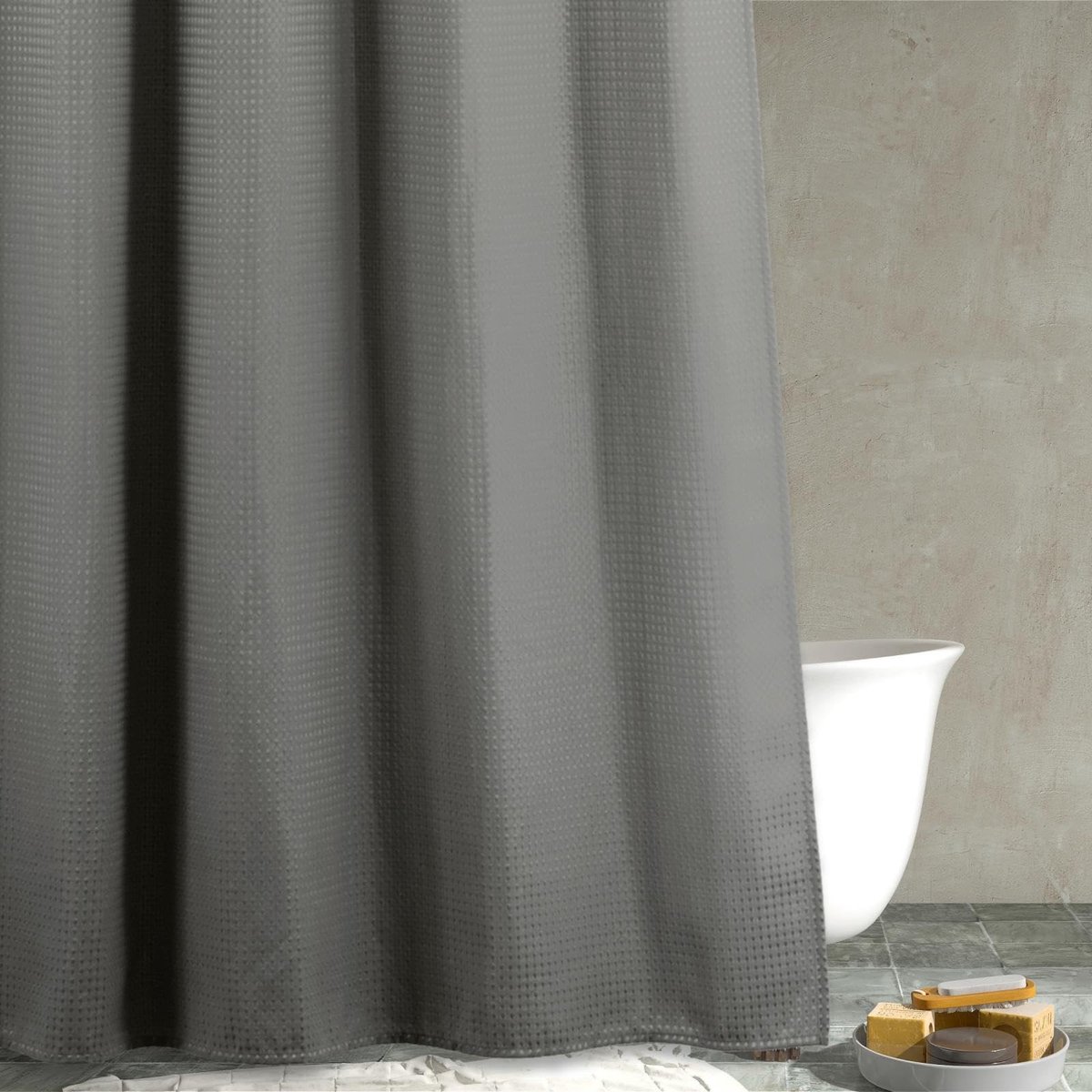 Omgoods - Grijs Wafel Douchegordijn 183x183cm - Waterafstotend en Wasbaar