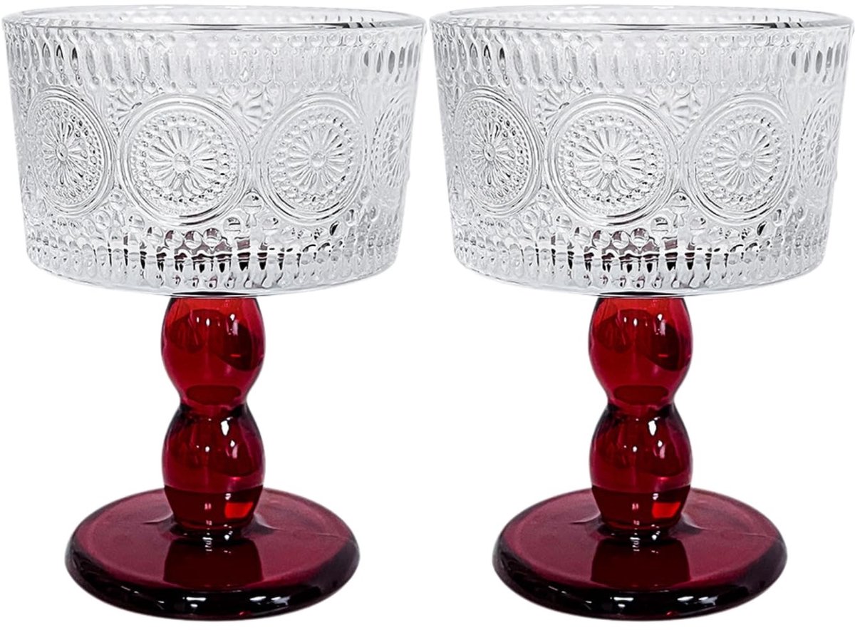 Omgoods - Handgemaakte Rode Glas Cup 200ml met Retro Floral Patroon