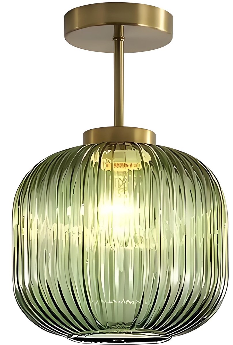 Omgoods - Vintage Hanglamp met Ribbelglas en E27 Fitting