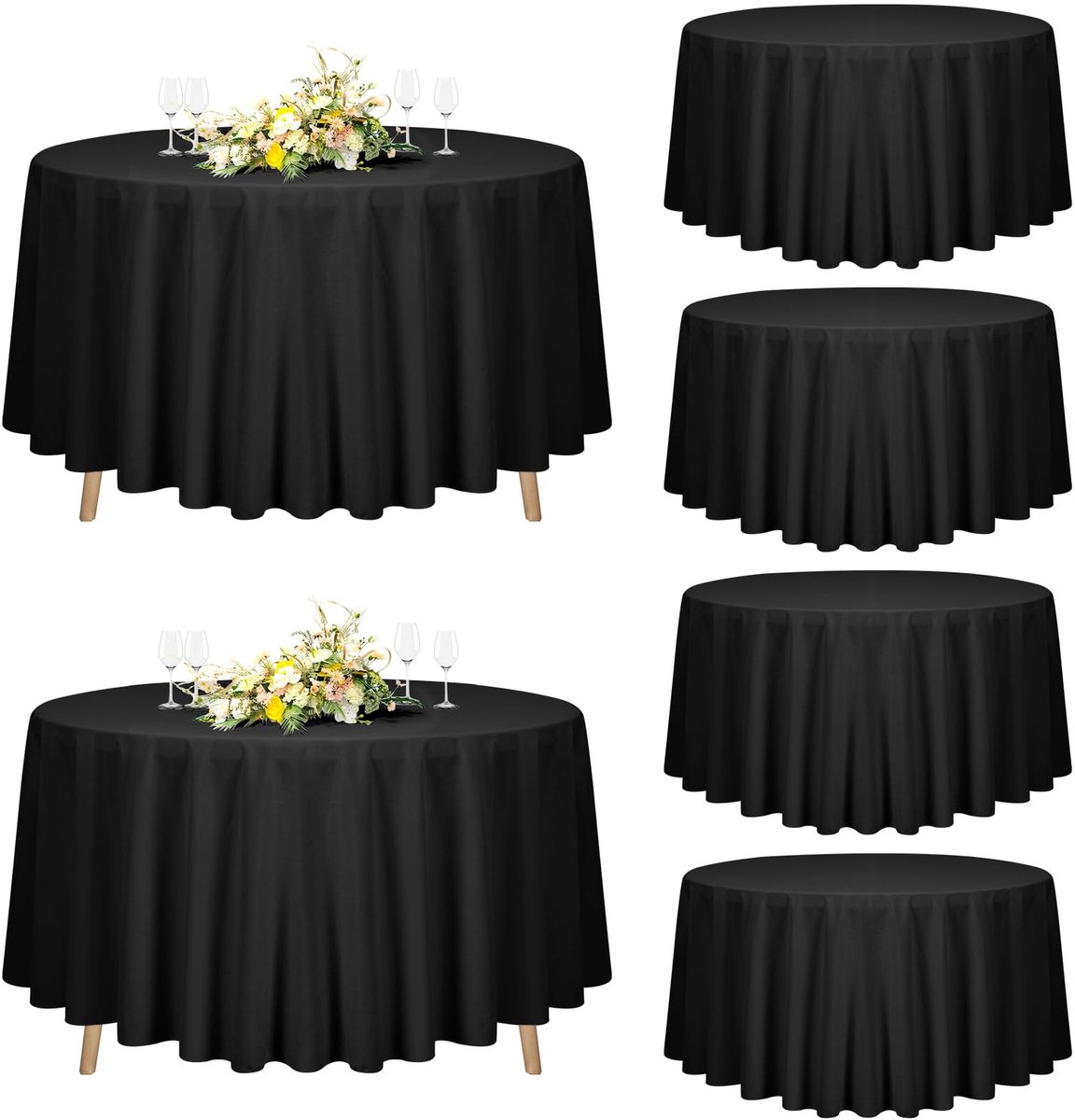 Omgoods - Set van 6 Zwarte Ronde Tafelkleed 228cm voor Feesten