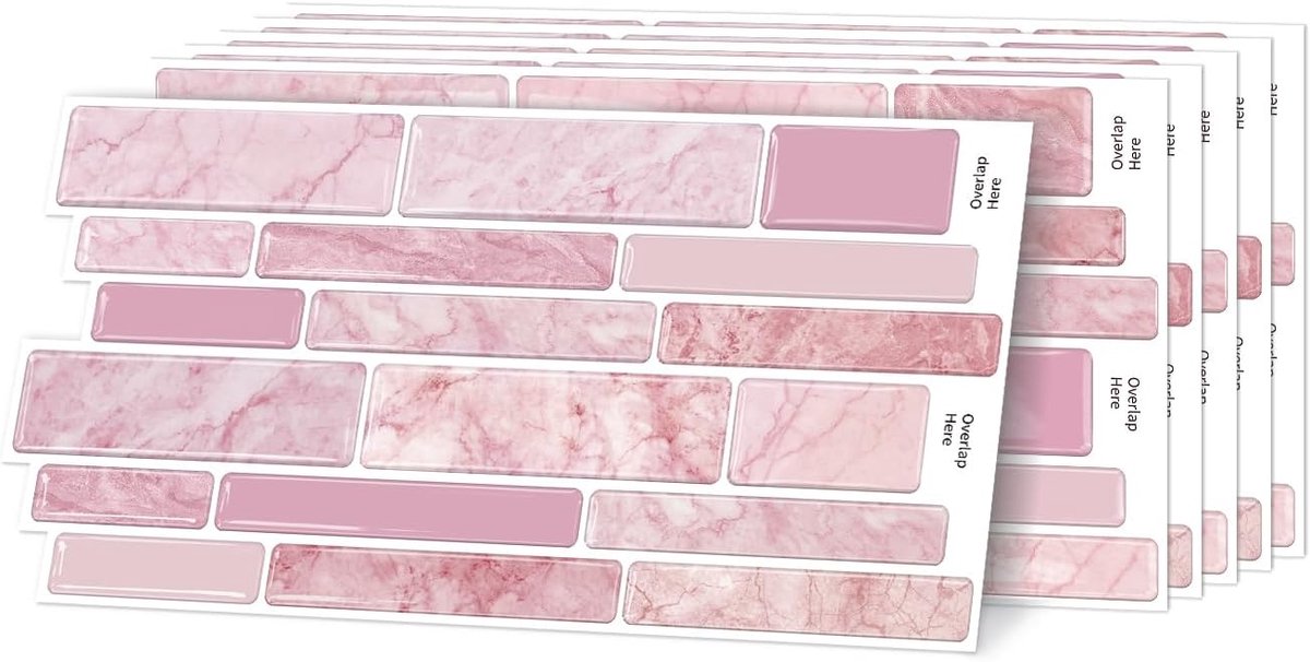 24,6 x 12 cm x 10 vel marmeren metro 3D zelfklevende wandtegelstickers transfers, beschermfolie verwijderen en opplakken, waterdichte spatwand, tegelstickers voor keuken, badkamer muur, roze