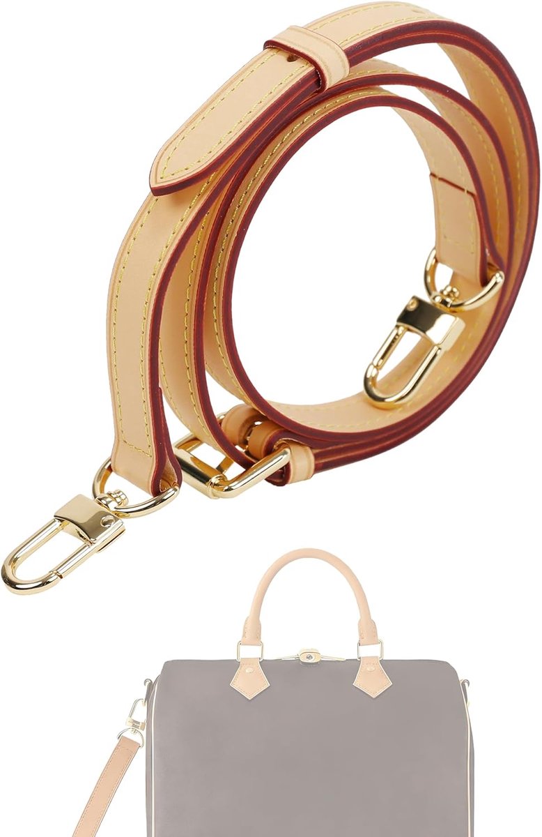 Vachetta Leather Handbag Crossbody Strap for LV Speedy with Gift Box, Handmade Leather Shoulder Strap, Adjustable Length 90-120 cm (1.2 cm Wide, Beige)