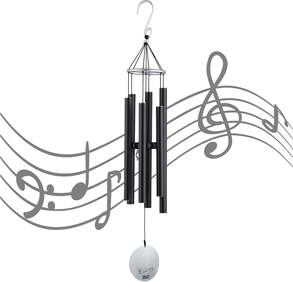 klankspel windspel decoratie met geluid aluminium grote totale lengte 75 cm voor buiten balkon tuin Hanger zwart