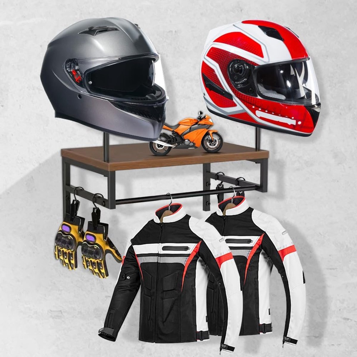 SnelShoppen - Helmet Holder Wandbeugel, Motorhelm Houder met 4 Haken, Display Organizer, Verstelbare Helmenstandaard, Muurbeugel voor Helmen, Jas en H